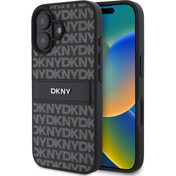 DKNY PU Leather Repeat Pattern Tonal Stripe Case for iPhone 16 Plus Black - (DKHCP16MPRTHSLK)
