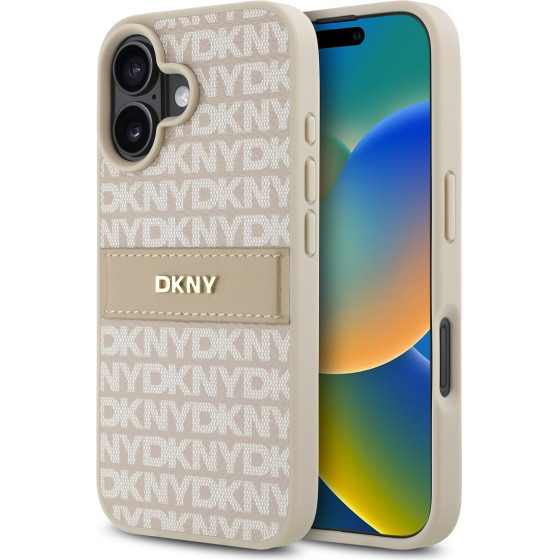 DKNY PU Leather Repeat Pattern Tonal Stripe Case for iPhone 16 Plus Pink - (DKHCP16MPRTHSLP)