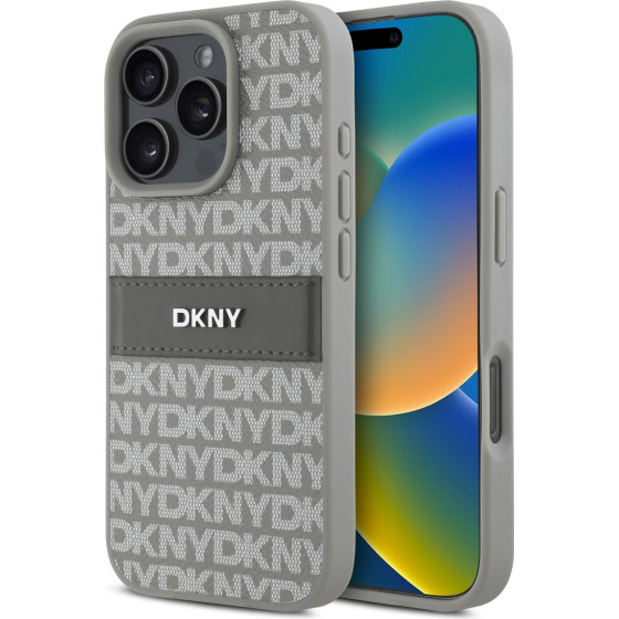DKNY PU Leather Repeat Pattern Tonal Stripe Case for iPhone 16 Pro Max Beige - (DKHCP16XPRTHSLE)