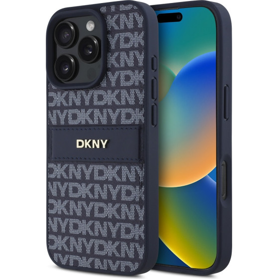 DKNY PU Leather Repeat Pattern Tonal Stripe Case for iPhone 16 Pro Max Blue - (DKHCP16XPRTHSLB)