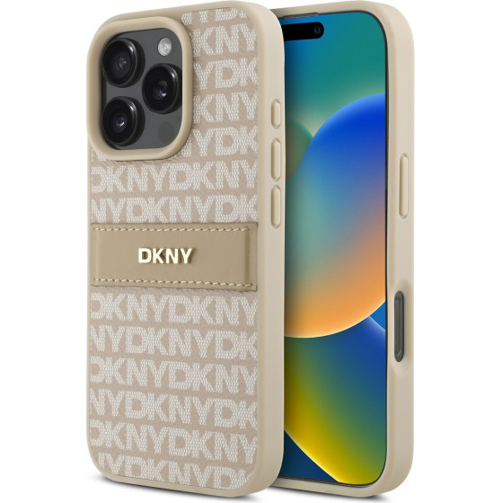 DKNY PU Leather Repeat Pattern Tonal Stripe Case for iPhone 16 Pro Max Pink - (DKHCP16XPRTHSLP)