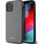 DKNY PU Leather Silver Metal Logo Magsafe Case for iPhone 12/12 Pro Grey - (DKHMP12MPGHLMS)