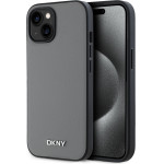 DKNY PU Leather Silver Metal Logo Magsafe Case for iPhone 14 Grey - (DKHMP14SPGHLMS)