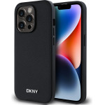 DKNY PU Leather Silver Metal Logo Magsafe Case for iPhone 14 Pro Black - (DKHMP14LPGHLMK)