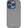 DKNY PU Leather Silver Metal Logo Magsafe Case for iPhone 15 Pro Grey - (DKHMP15LPGHLMS)