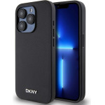 DKNY PU Leather Silver Metal Logo Magsafe Case for iPhone 15 Pro Max Black - (DKHMP15XPGHLMK)