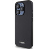 DKNY PU Leather Silver Metal Logo Magsafe Case for iPhone 15 Pro Max Black - (DKHMP15XPGHLMK)