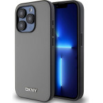 DKNY PU Leather Silver Metal Logo Magsafe Case for iPhone 15 Pro Max Grey - (DKHMP15XPGHLMS)
