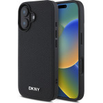DKNY PU Leather Silver Metal Logo Magsafe Case for iPhone 16 Plus Black - (DKHMP16MPGHLMK)