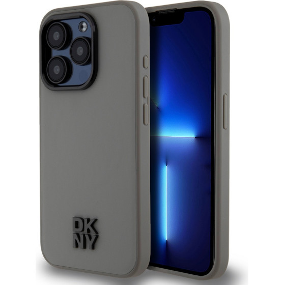 DKNY PU Leather Stack Logo Magsafe Case for iPhone 15 Pro Grey - (DKHMP15LPSMCSLE)