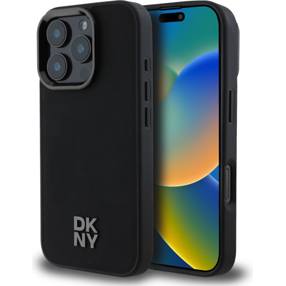 DKNY PU Leather Stack Logo Magsafe Case for iPhone 16 Pro Black - (DKHMP16LPSMCSLK)
