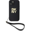DKNY PU Leather Stack Logo Wrist Strap Case for iPhone 13 Black - (DKHCP13MPBSWSK)