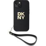 DKNY PU Leather Stack Logo Wrist Strap Case for iPhone 13 Black - (DKHCP13MPBSWSK)