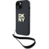 DKNY PU Leather Stack Logo Wrist Strap Case for iPhone 13 Black - (DKHCP13MPBSWSK)