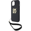 DKNY PU Leather Stack Logo Wrist Strap Case for iPhone 13 Black - (DKHCP13MPBSWSK)