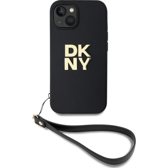 DKNY PU Leather Stack Logo Wrist Strap Case for iPhone 13 Black - (DKHCP13MPBSWSK)