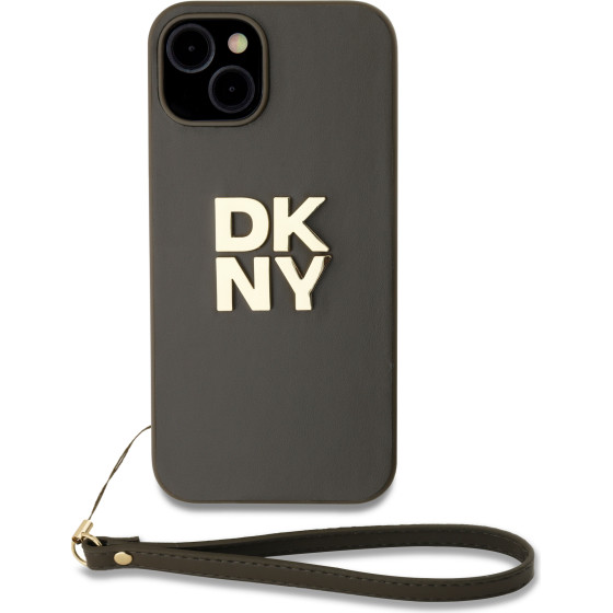 DKNY PU Leather Stack Logo Wrist Strap Case for iPhone 13 Brown - (DKHCP13MPBSWSA)