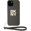 DKNY PU Leather Stack Logo Wrist Strap Case for iPhone 14 Brown - (DKHCP14SPBSWSA)
