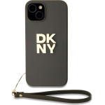 DKNY PU Leather Stack Logo Wrist Strap Case for iPhone 14 Brown - (DKHCP14SPBSWSA)