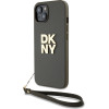 DKNY PU Leather Stack Logo Wrist Strap Case for iPhone 14 Brown - (DKHCP14SPBSWSA)