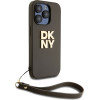 DKNY PU Leather Stack Logo Wrist Strap Case for iPhone 14 Pro Brown - (DKHCP14LPBSWSA)