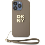 DKNY PU Leather Stack Logo Wrist Strap Case for iPhone 14 Pro Max Beige - (DKHCP14XPBSWSE)