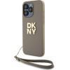 DKNY PU Leather Stack Logo Wrist Strap Case for iPhone 14 Pro Max Beige - (DKHCP14XPBSWSE)