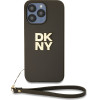 DKNY PU Leather Stack Logo Wrist Strap Case for iPhone 14 Pro Max Brown - (DKHCP14XPBSWSA)