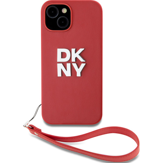 DKNY PU Leather Stack Logo Wrist Strap Case for iPhone 14 Red - (DKHCP14SPBSWSP)