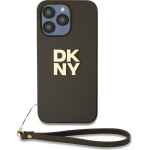 DKNY PU Leather Stack Logo Wrist Strap Case for iPhone 15 Pro Max Brown - (DKHCP15XPBSWSA)