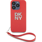 DKNY PU Leather Stack Logo Wrist Strap Case for iPhone 15 Pro Red - (DKHCP15LPBSWSP)
