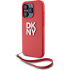 DKNY PU Leather Stack Logo Wrist Strap Case for iPhone 15 Pro Red - (DKHCP15LPBSWSP)