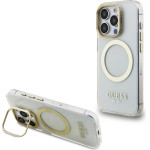GUESS IML Gold Outline Stand Camera Frame MagSafe Case for iPhone 15 Pro Max Transparent - (GUHMP15XHTRMSFD)
