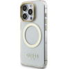 GUESS IML Gold Outline Stand Camera Frame MagSafe Case for iPhone 15 Pro Transparent - (GUHMP15LHTRMSFD)