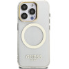 GUESS IML Gold Outline Stand Camera Frame MagSafe Case for iPhone 15 Pro Transparent - (GUHMP15LHTRMSFD)