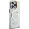 GUESS IML Gold Outline Stand Camera Frame MagSafe Case for iPhone 15 Pro Transparent - (GUHMP15LHTRMSFD)