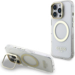GUESS IML Gold Outline Stand Camera Frame MagSafe Case for iPhone 16 Pro Max Transparent - (GUHMP16XHTRMSFD)