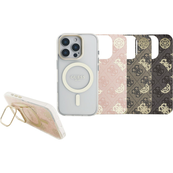GUESS PC/TPU Electroplated Stand Camera Frame MagSafe Case with Interchangeable Backgrounds for iPhone 16 Pro - (GUBPSBHMP16LF4P05)