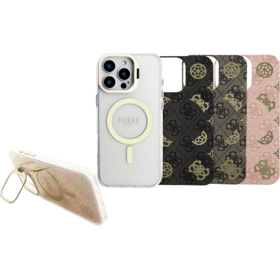 GUESS PC/TPU Electroplated Stand Camera Frame MagSafe Case with Interchangeable Backgrounds for iPhone 16 Pro Max - (GUBPSBHMP16XF4P05)