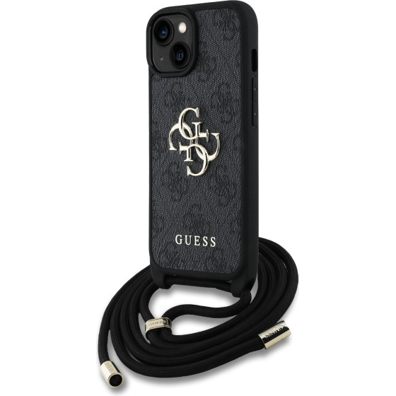 GUESS PU 4G Metal Logo Crossbody Strap Case for iPhone 15 Black - (GUHCP15SP4GMGCRK)