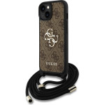 GUESS PU 4G Metal Logo Crossbody Strap Case for iPhone 15 Brown - (GUHCP15SP4GMGCRW)