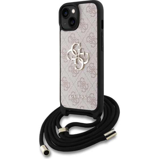 GUESS PU 4G Metal Logo Crossbody Strap Case for iPhone 15 Pink - (GUHCP15SP4GMGCRP)