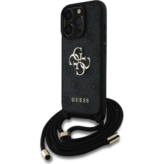 GUESS PU 4G Metal Logo Crossbody Strap Case for iPhone 15 Pro Black - (GUHCP15LP4GMGCRK)