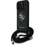 GUESS PU 4G Metal Logo Crossbody Strap Case for iPhone 15 Pro Max Black - (GUHCP15XP4GMGCRK)