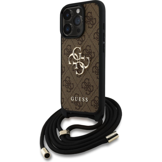 GUESS PU 4G Metal Logo Crossbody Strap Case for iPhone 15 Pro Max Brown - (GUHCP15XP4GMGCRW)