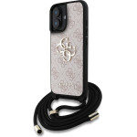 GUESS PU 4G Metal Logo Crossbody Strap Case for iPhone 16 Pink - (GUHCP16SP4GMGCRP)