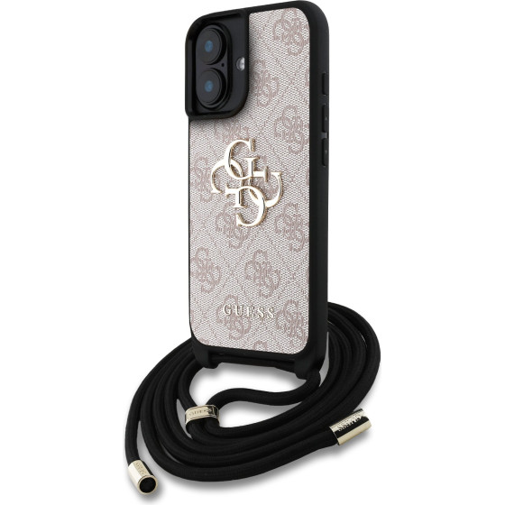 GUESS PU 4G Metal Logo Crossbody Strap Case for iPhone 16 Pink - (GUHCP16SP4GMGCRP)