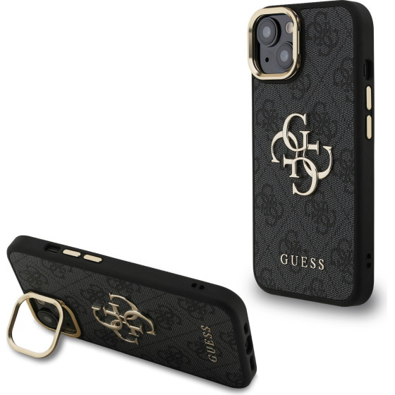 GUESS PU 4G Metal Logo Stand Camera Frame Case for iPhone 14 Black - (GUHCP14SPCS4GP4K)