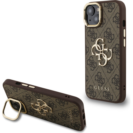 GUESS PU 4G Metal Logo Stand Camera Frame Case for iPhone 14 Brown - (GUHCP14SPCS4GP4W)