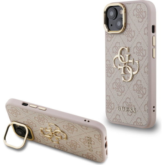 GUESS PU 4G Metal Logo Stand Camera Frame Case for iPhone 14 Pink - (GUHCP14SPCS4GP4P)